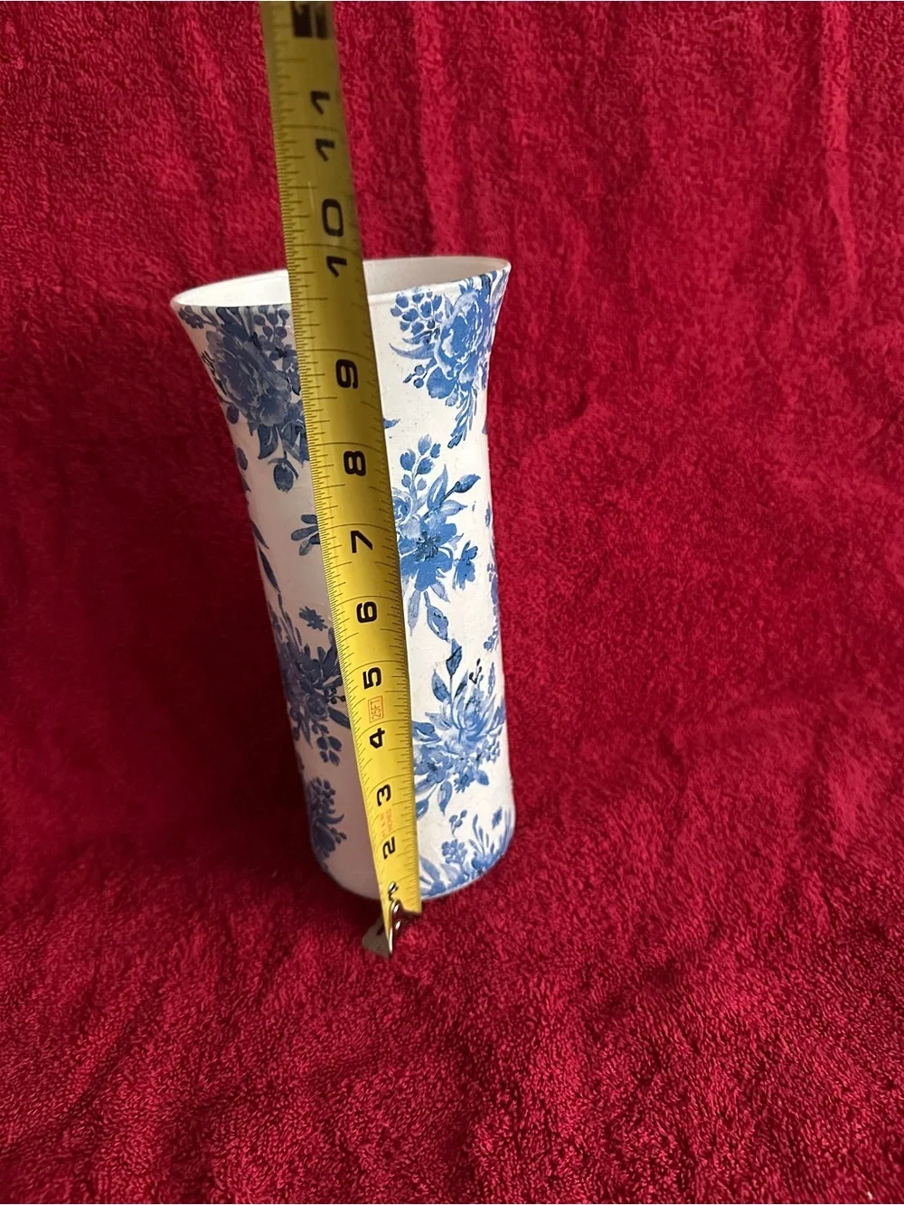 Hand Crafted Blue and White Floral Glass Vase